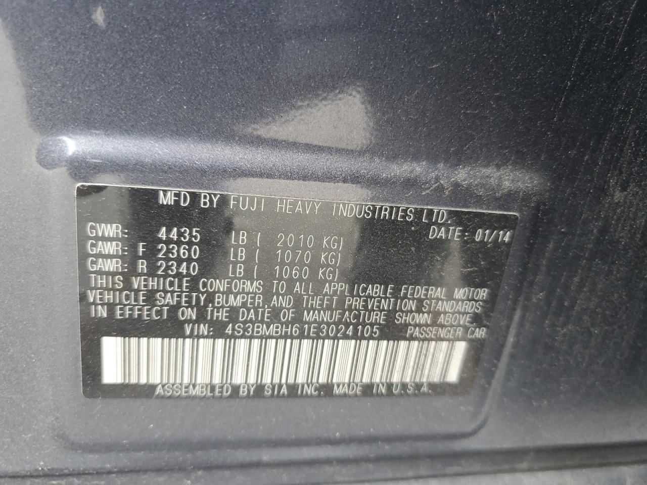 2014 Subaru Legacy 2.5I Sport VIN: 4S3BMBH61E3024105 Lot: 63702805