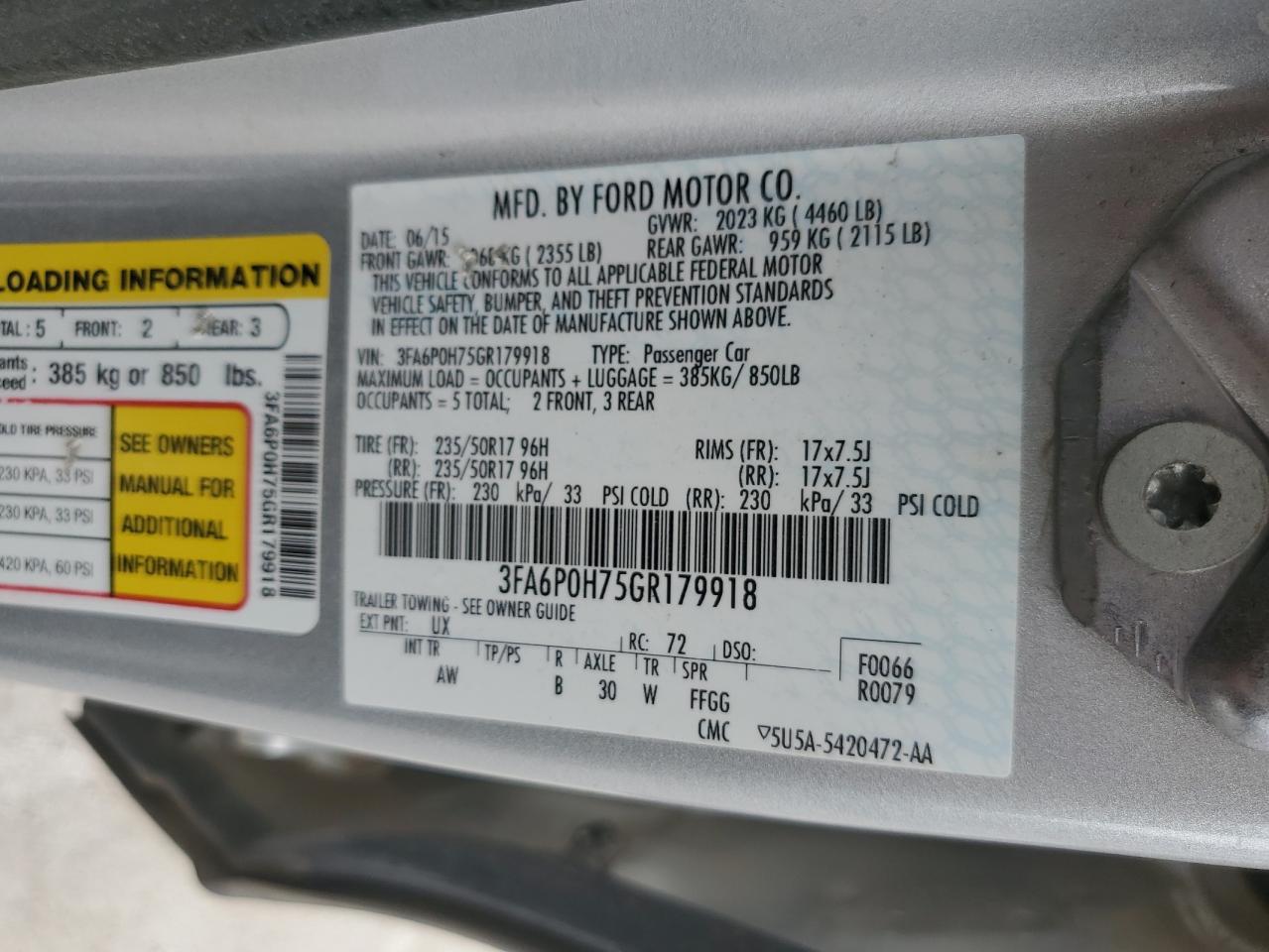 2016 Ford Fusion Se VIN: 3FA6P0H75GR179918 Lot: 65693895
