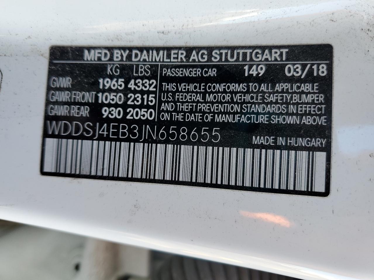 wddsj4eb3jn658655 WDDSJ4EB3JN658655 2018 Mercedes-Benz Cla 250