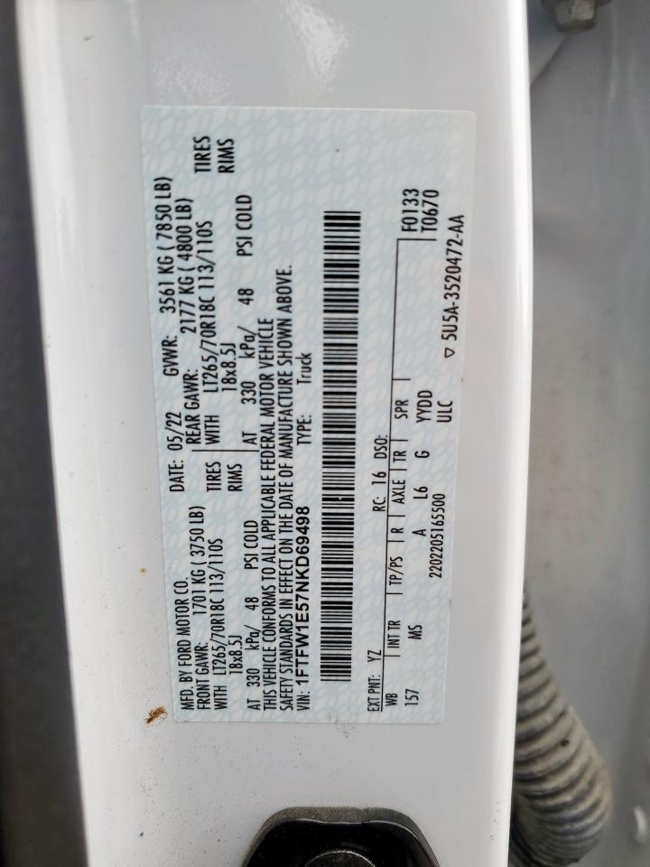 2022 Ford F150 Supercrew VIN: 1FTFW1E57NKD69498 Lot: 62690465
