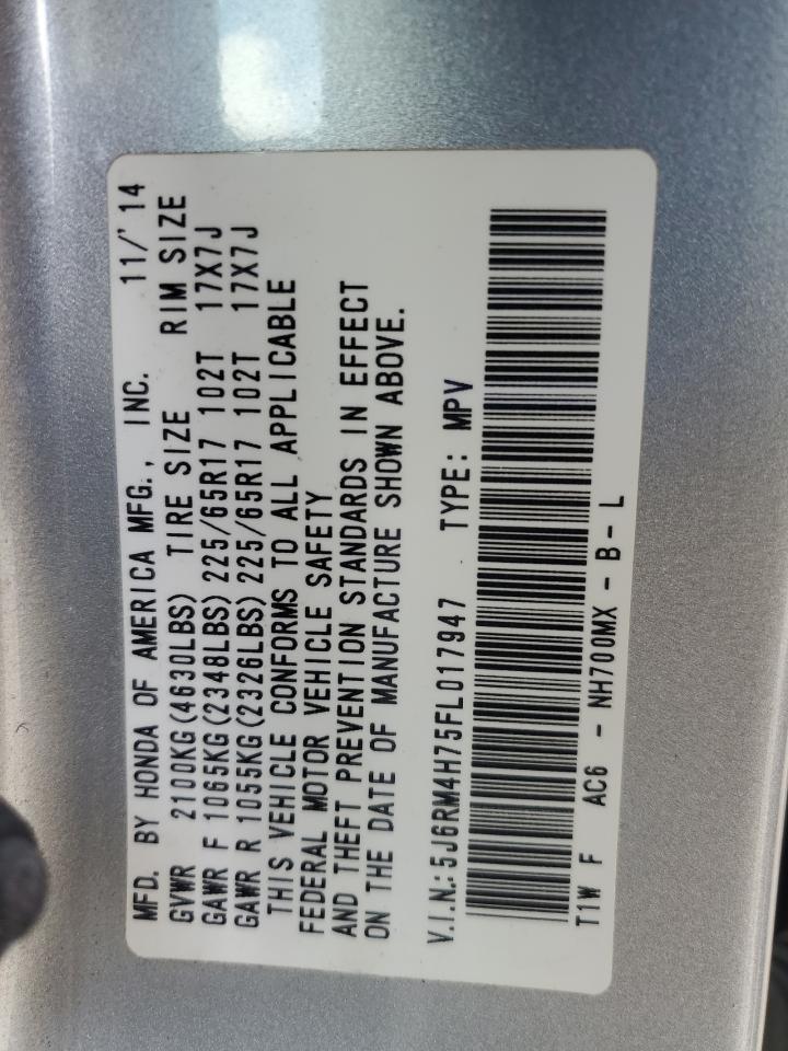 2015 Honda Cr-V Exl VIN: 5J6RM4H75FL017947 Lot: 63589625