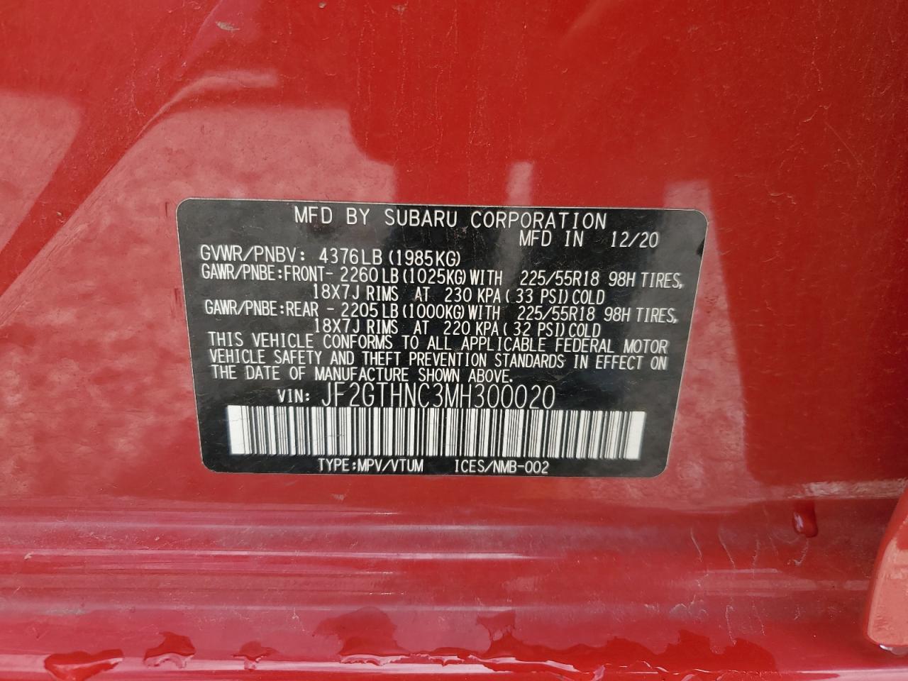 2021 Subaru Crosstrek Limited VIN: JF2GTHNC3MH300020 Lot: 64423965