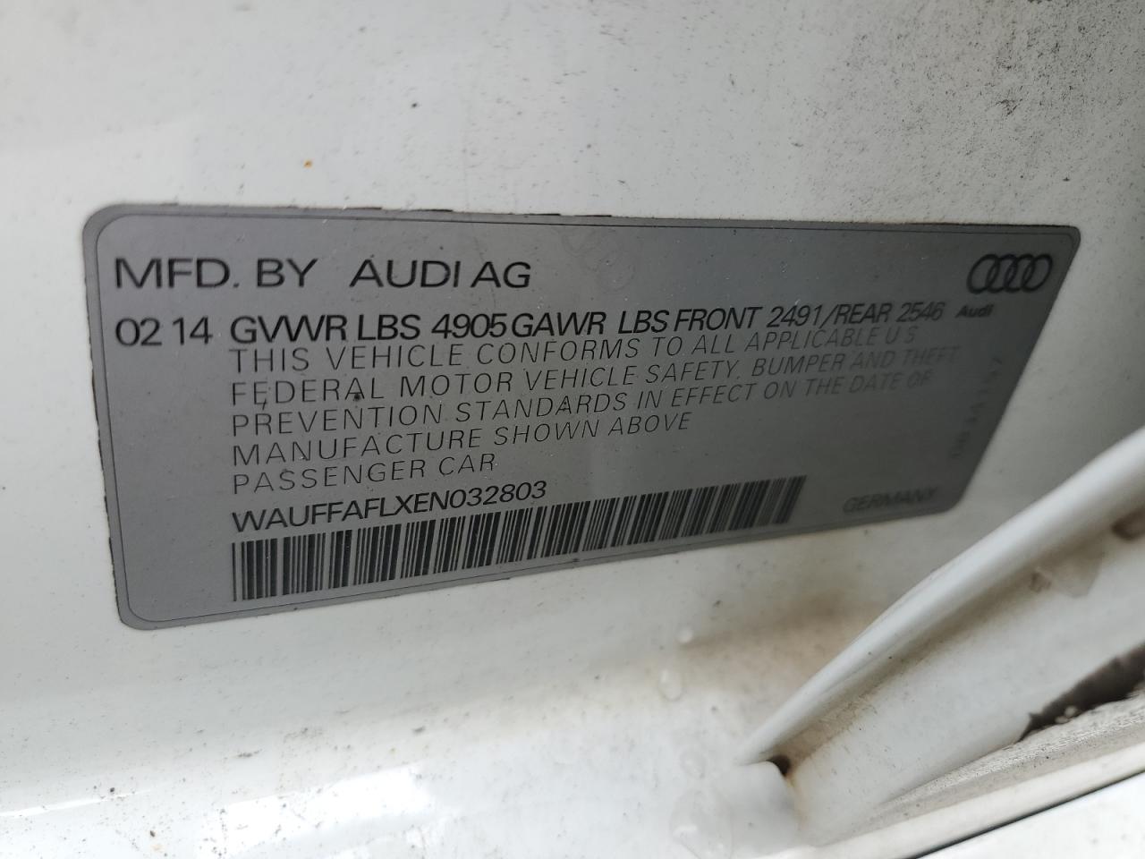 2014 Audi A4 Premium Plus VIN: WAUFFAFLXEN032803 Lot: 61996105