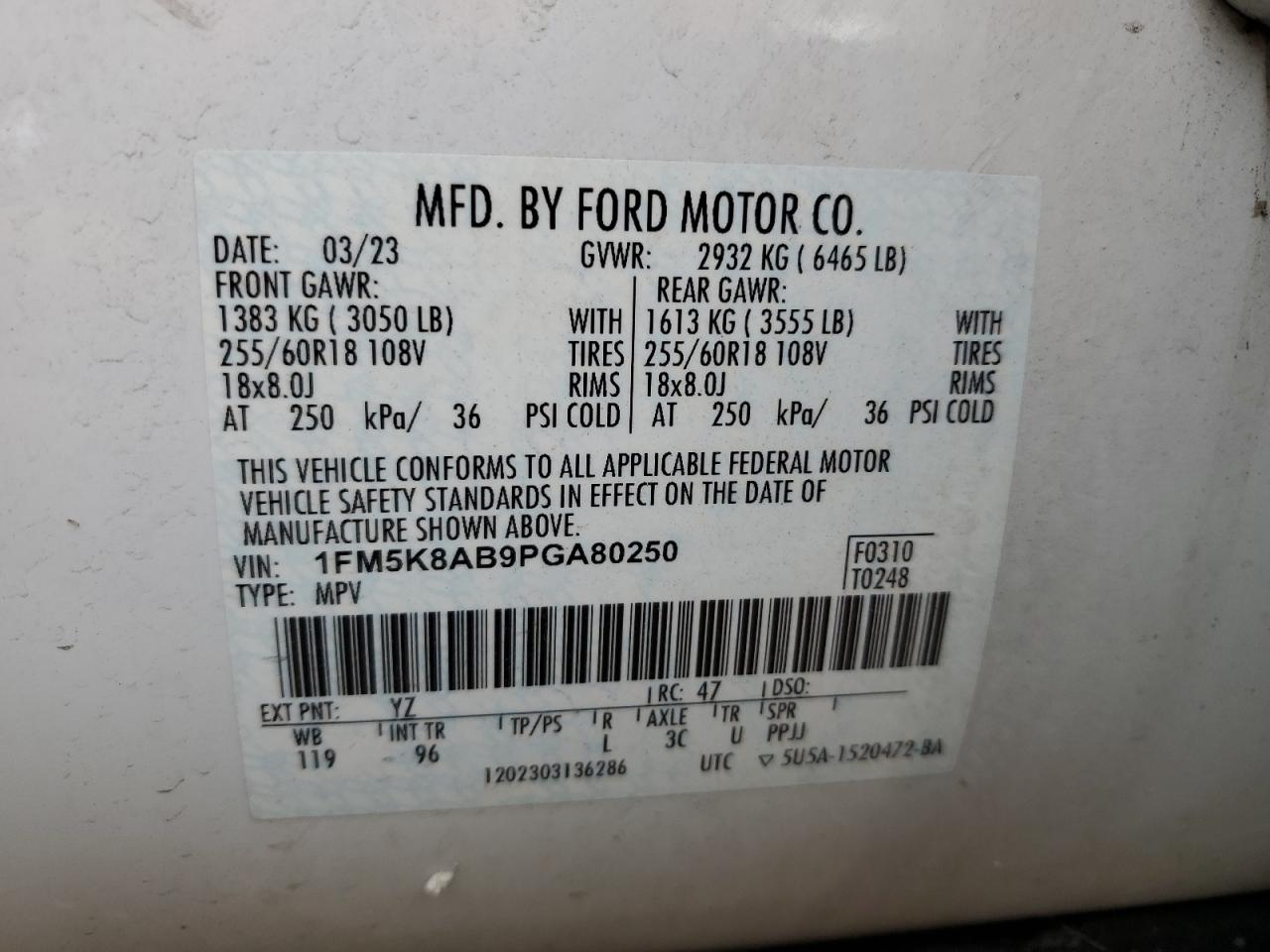 2023 Ford Explorer Police Interceptor VIN: 1FM5K8AB9PGA80250 Lot: 63819065