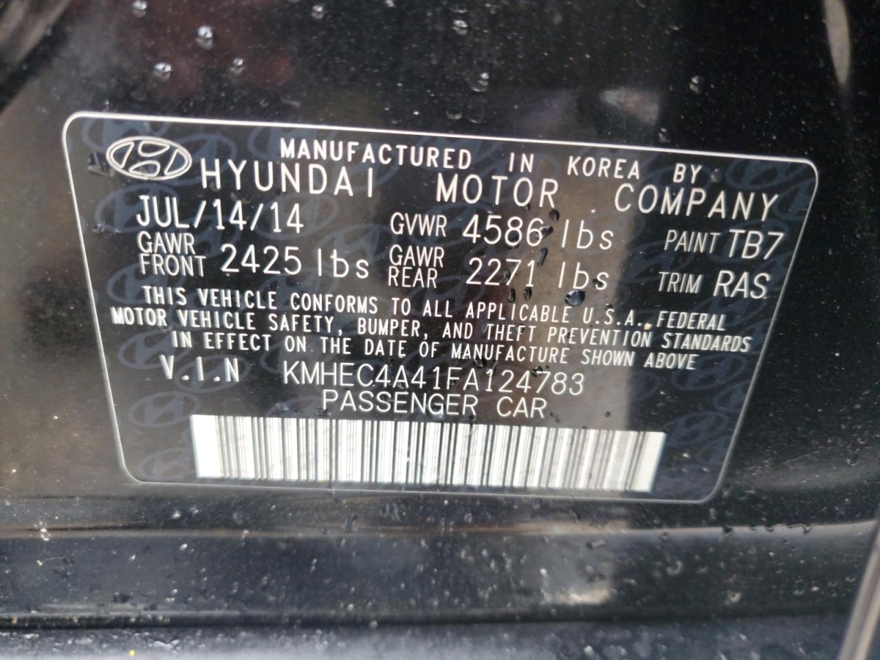 2015 Hyundai Sonata Hybrid VIN: KMHEC4A41FA124783 Lot: 65224395