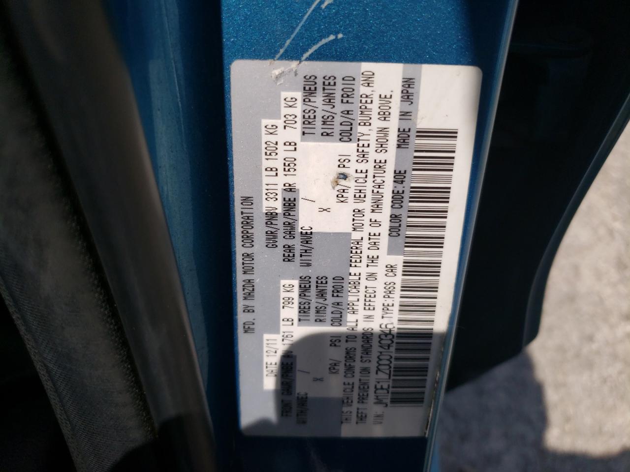 2012 Mazda Mazda2 VIN: JM1DE1LZ0C0140346 Lot: 63563305