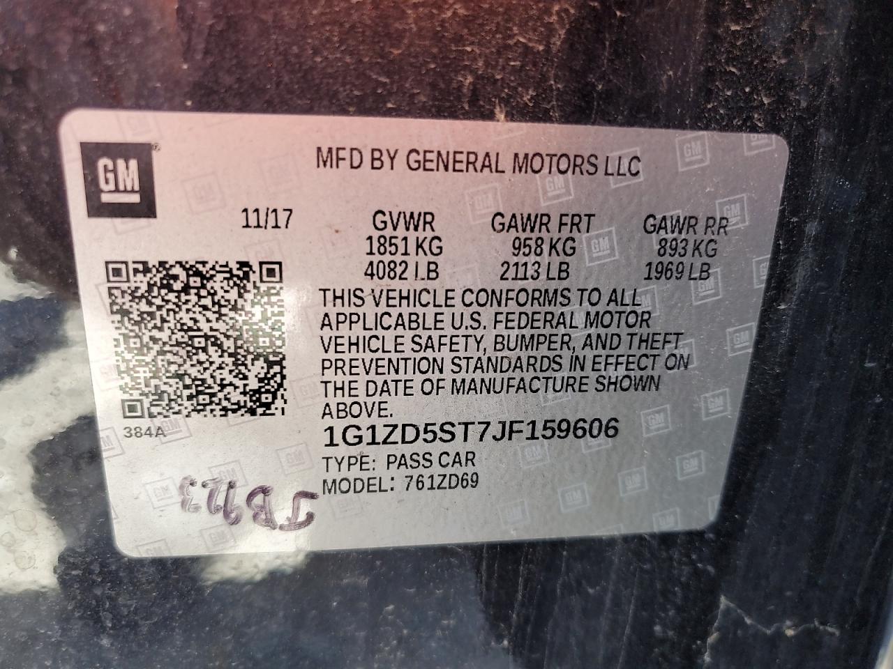 2018 Chevrolet Malibu Lt VIN: 1G1ZD5ST7JF159606 Lot: 58612905