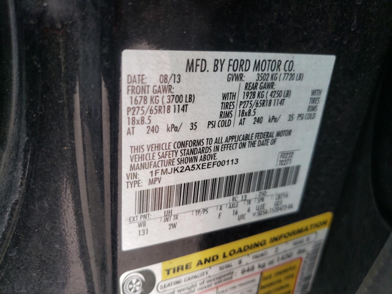 2014 Ford Expedition El Limited VIN: 1FMJK2A5XEEF00113 Lot: 63758265