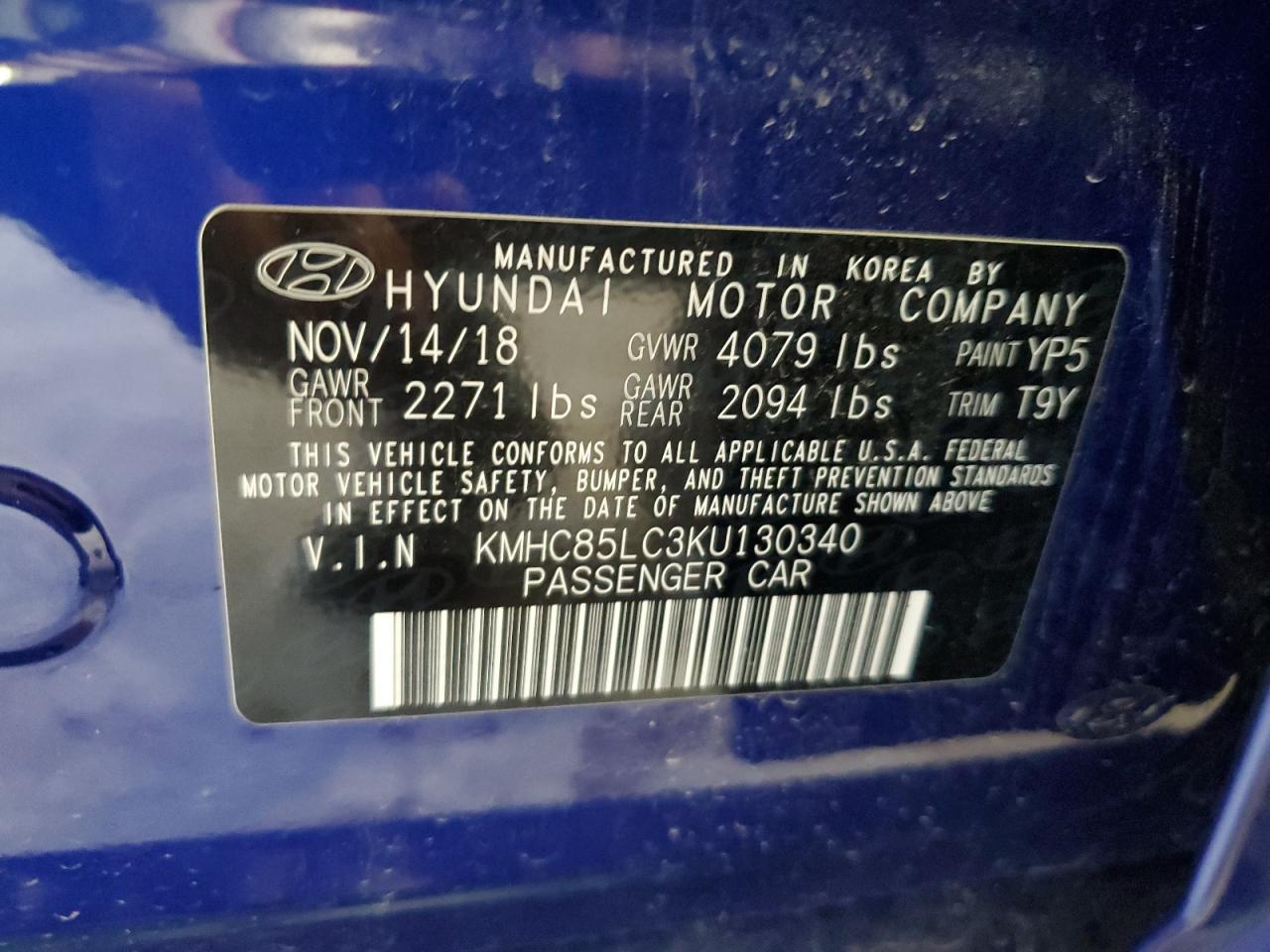 2019 Hyundai Ioniq Limited VIN: KMHC85LC3KU130340 Lot: 63567165