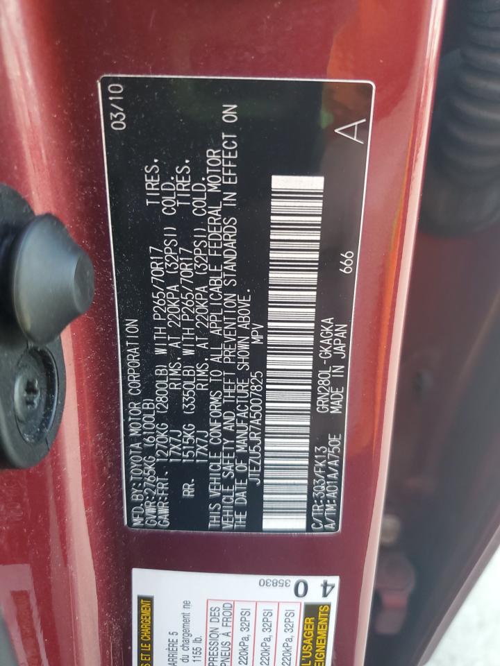 2010 Toyota 4Runner Sr5 VIN: JTEZU5JR7A5007825 Lot: 63942755