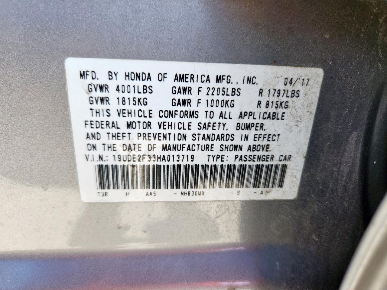 2017 Acura Ilx Base Watch Plus VIN: 19UDE2F33HA013719 Lot: 66309945