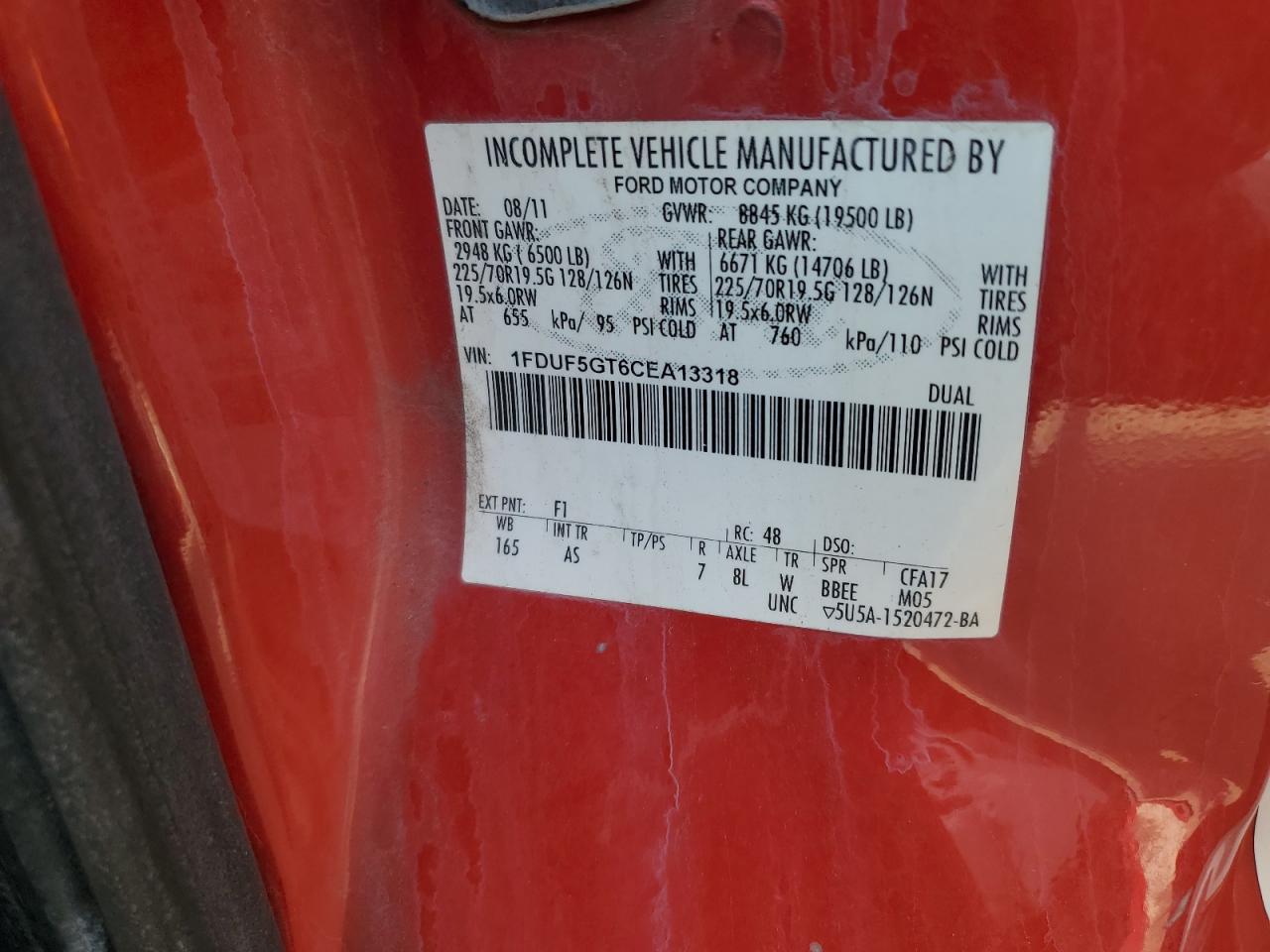 1fduf5gt6cea13318 1FDUF5GT6CEA13318 2012 Ford F550 Super Duty