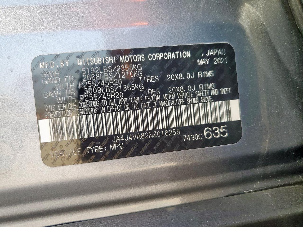 2022 Mitsubishi Outlander Sel VIN: JA4J4VA82NZ016255 Lot: 63847505