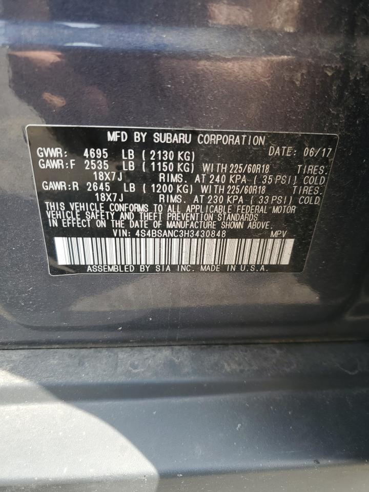 2017 Subaru Outback 2.5I Limited VIN: 4S4BSANC3H3430848 Lot: 64643145