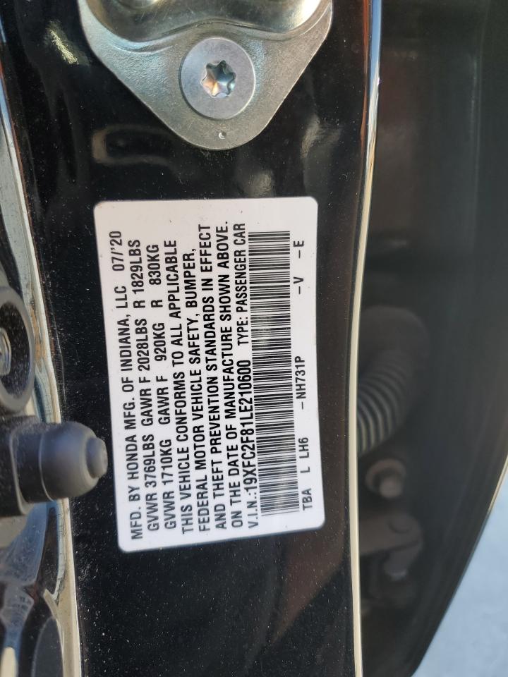 2020 Honda Civic Sport VIN: 19XFC2F81LE210600 Lot: 65267125