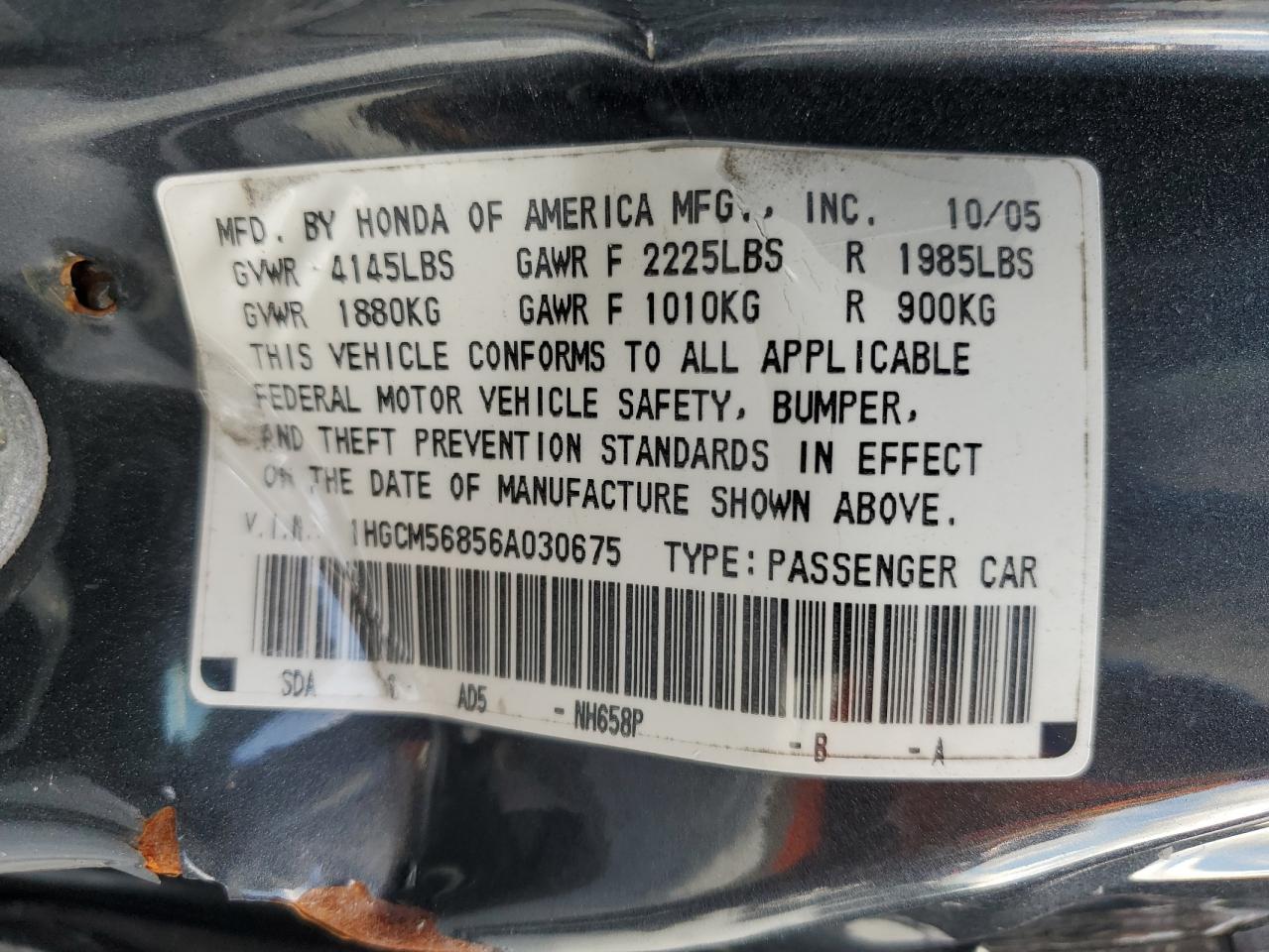 2006 Honda Accord Ex VIN: 1HGCM56856A030675 Lot: 64403935