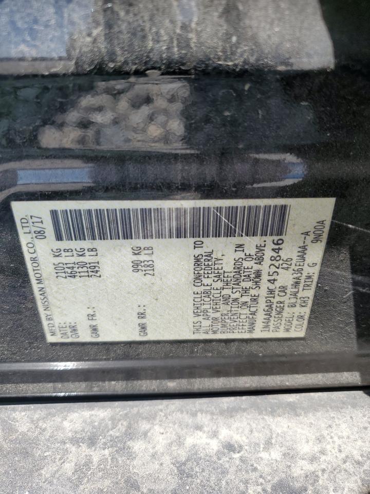 2017 Nissan Maxima 3.5S VIN: 1N4AA6AP1HC452846 Lot: 65389015