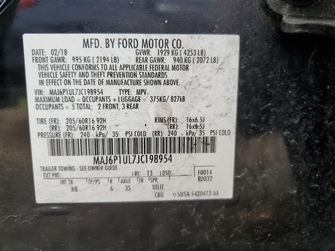 2018 Ford Ecosport Se VIN: MAJ6P1UL7JC198954 Lot: 64071815