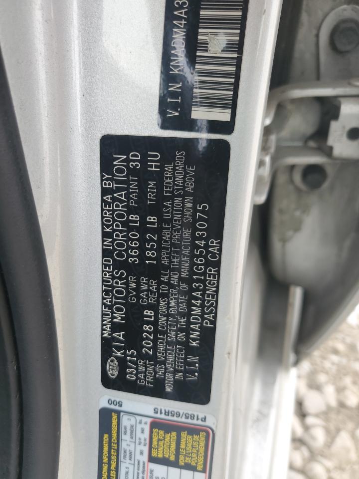2016 Kia Rio Lx VIN: KNADM4A31G6543075 Lot: 64202225