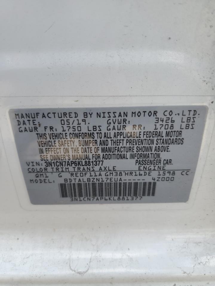 2019 Nissan Versa S VIN: 3N1CN7AP6KL881377 Lot: 65424145
