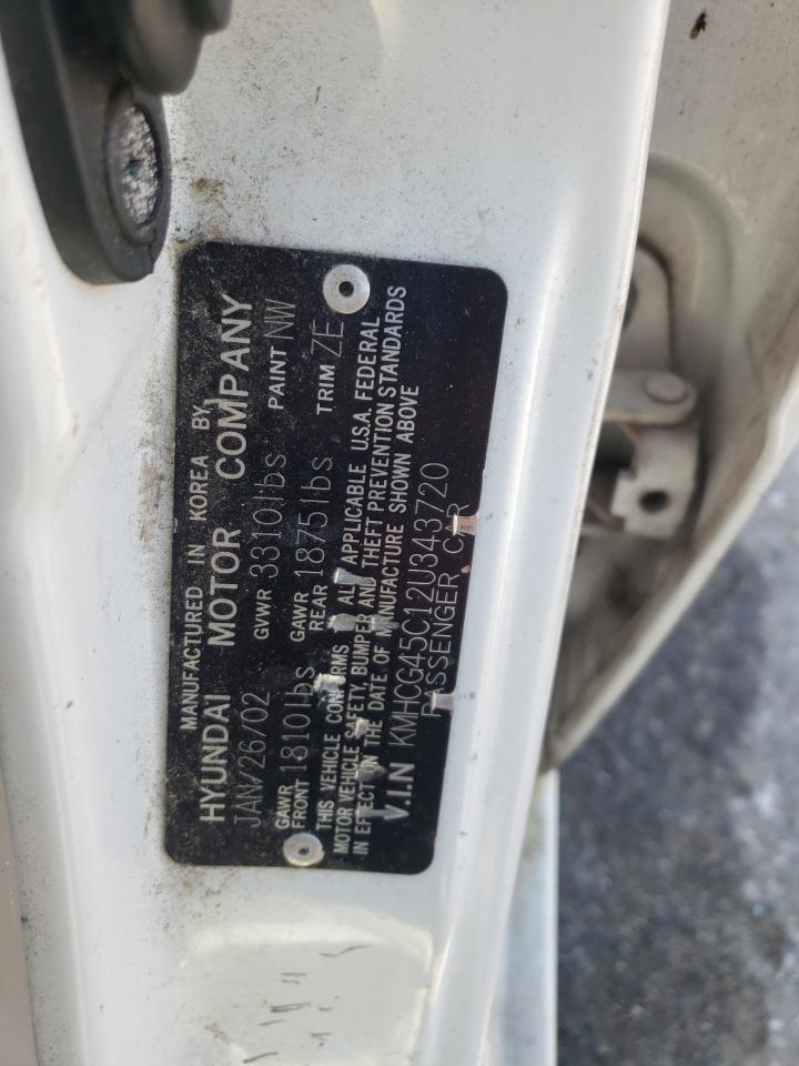 2002 Hyundai Accent Gl VIN: KMHCG45C12U343720 Lot: 63329455