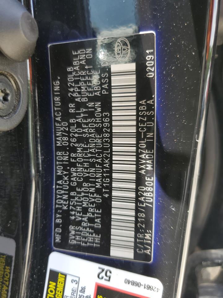 2020 Toyota Camry Se VIN: 4T1G11AK2LU382963 Lot: 64903865
