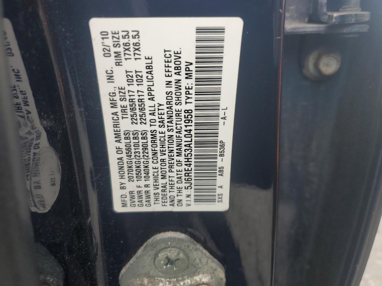 2010 Honda Cr-V Ex VIN: 5J6RE4H53AL041958 Lot: 66612875