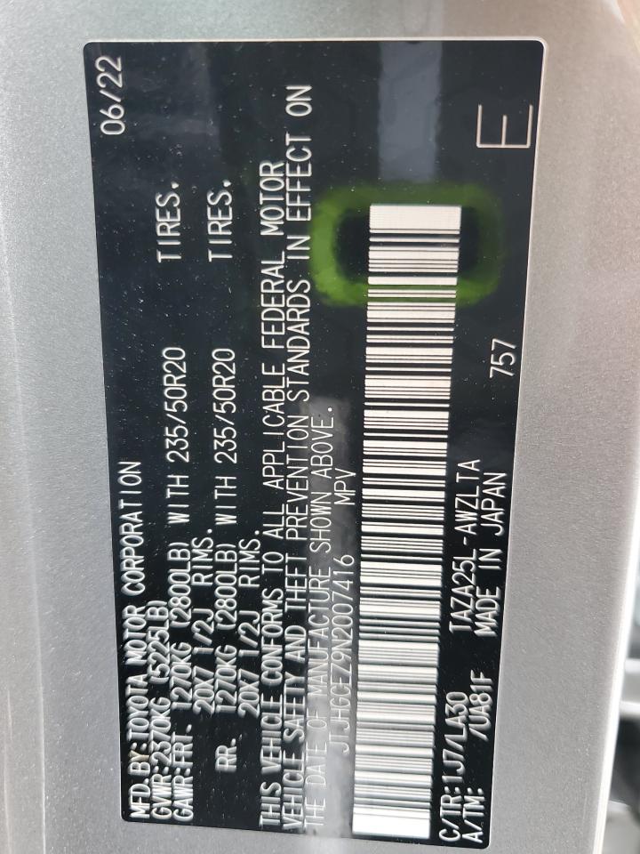 2022 Lexus Nx 350 VIN: JTJHGCEZ9N2007416 Lot: 63248335