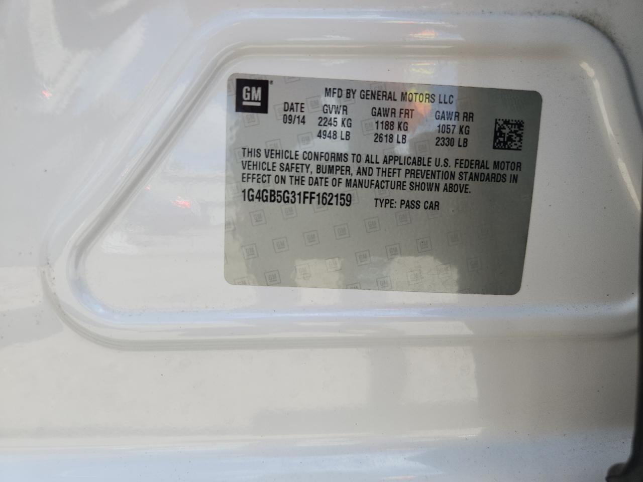 2015 Buick Lacrosse VIN: 1G4GB5G31FF162159 Lot: 63199385