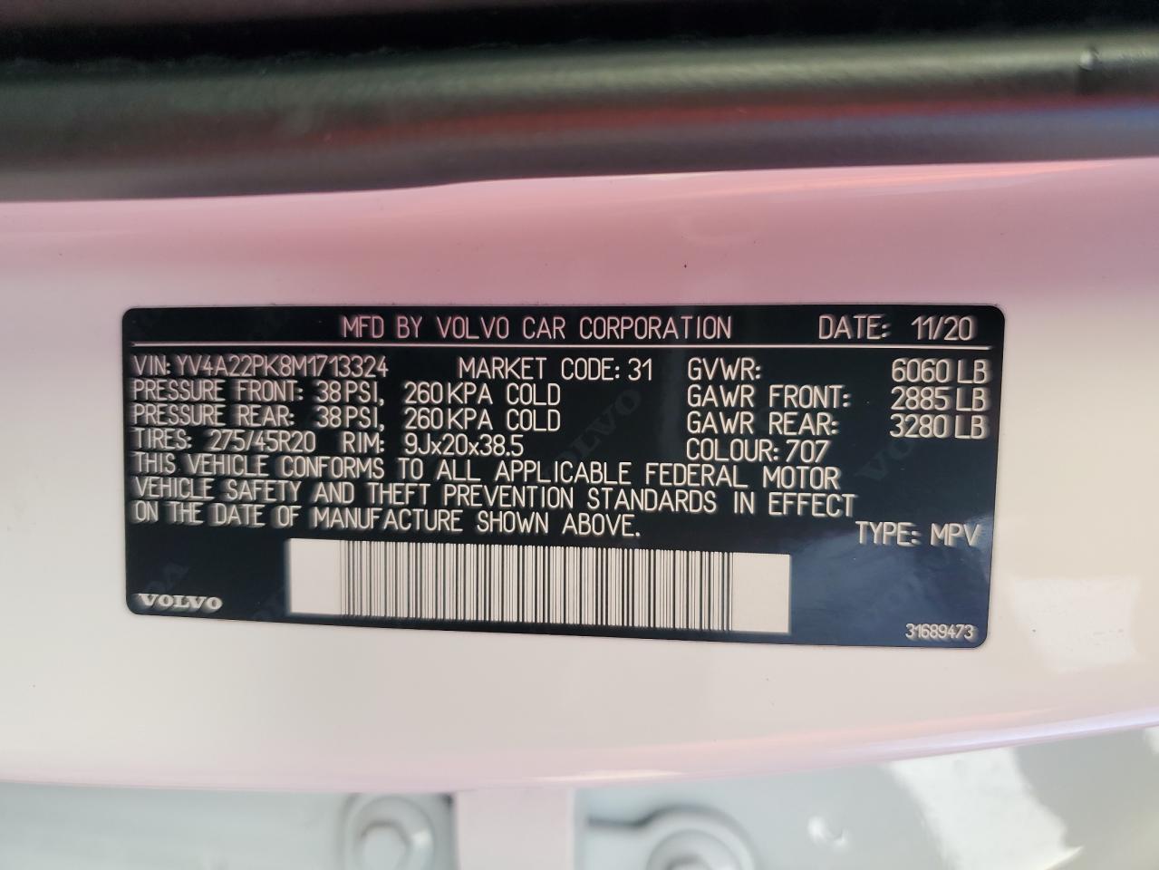 2021 Volvo Xc90 T6 Momentum VIN: YV4A22PK8M1713324 Lot: 65271825