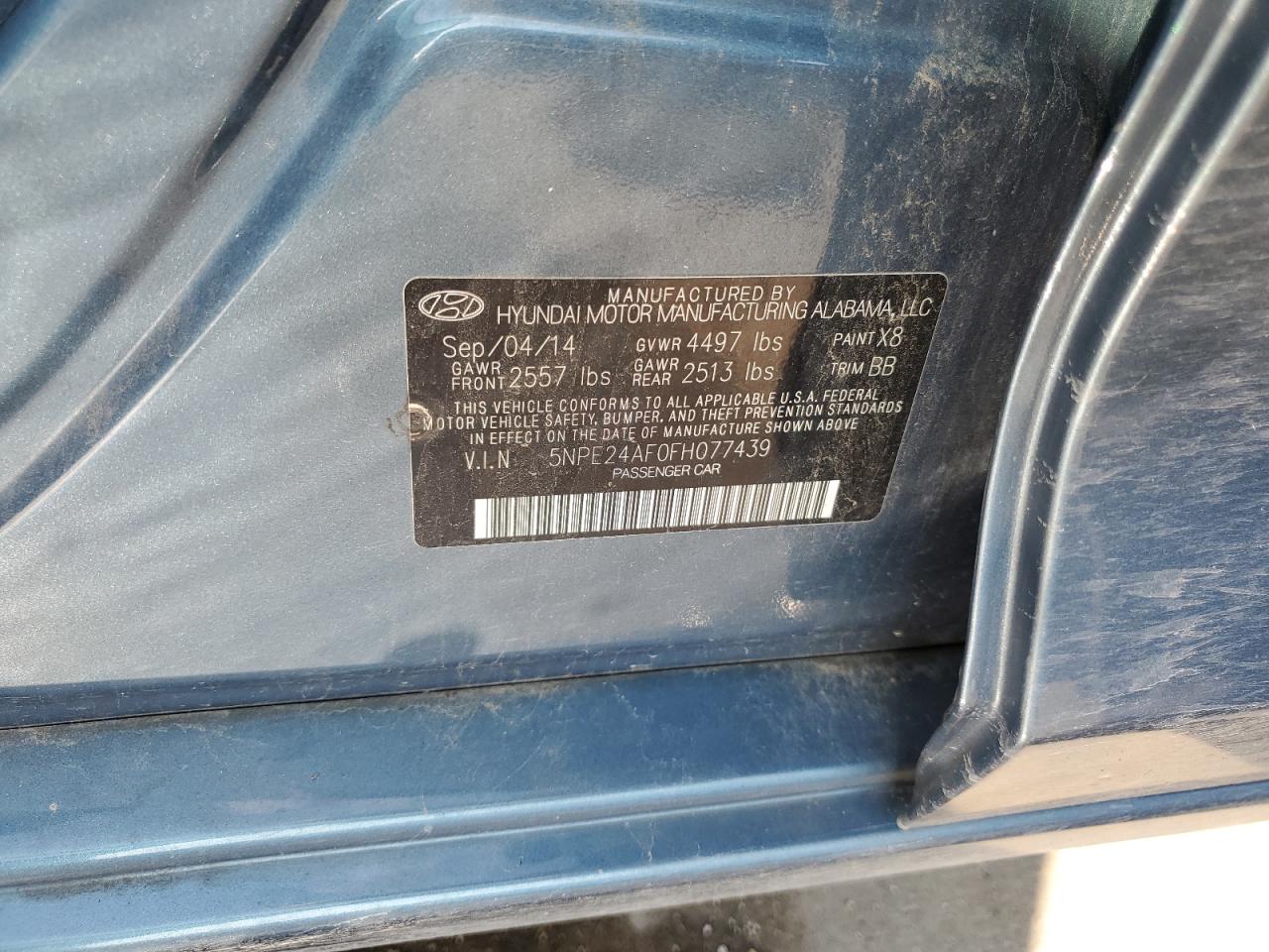 2015 Hyundai Sonata Se VIN: 5NPE24AF0FH077439 Lot: 65072975