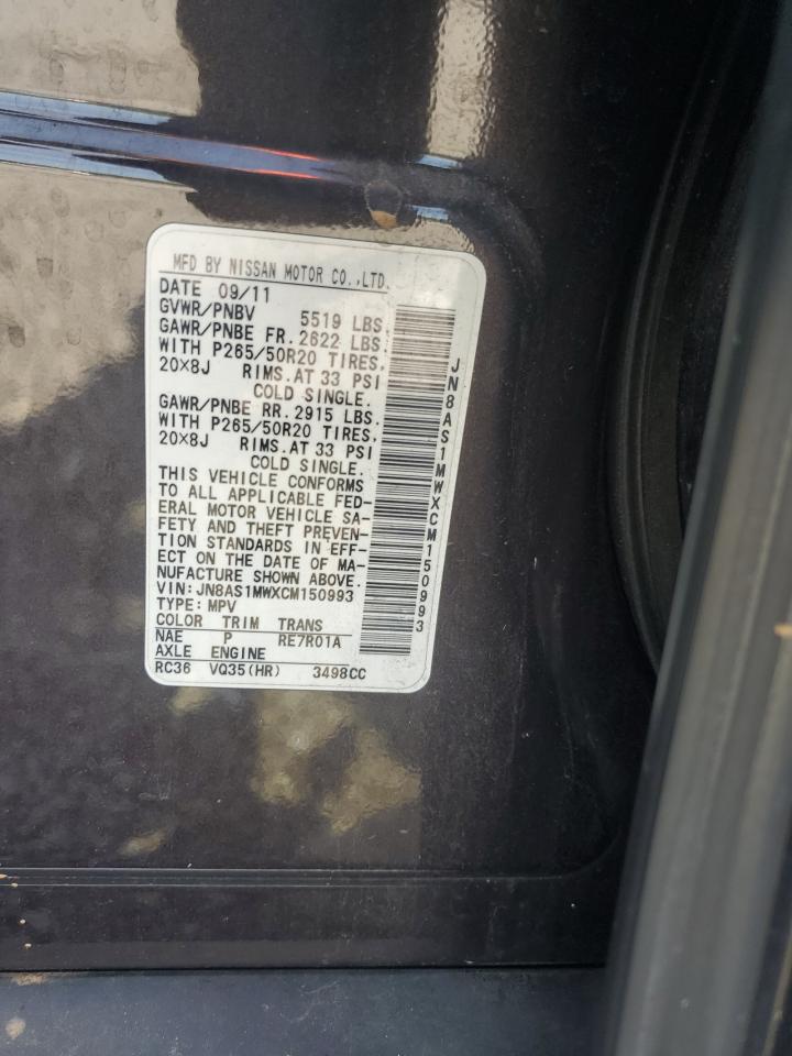 2012 Infiniti Fx35 VIN: JN8AS1MWXCM150993 Lot: 66461985