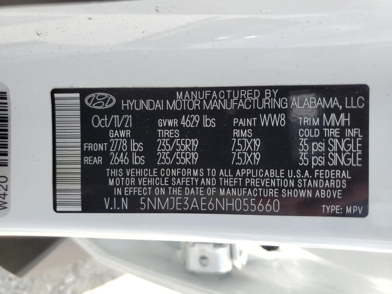 2022 Hyundai Tucson Limited VIN: 5NMJE3AE6NH055660 Lot: 66942135