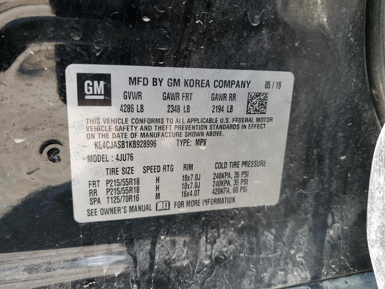 2019 Buick Encore Preferred VIN: KL4CJASB1KB928996 Lot: 64835795