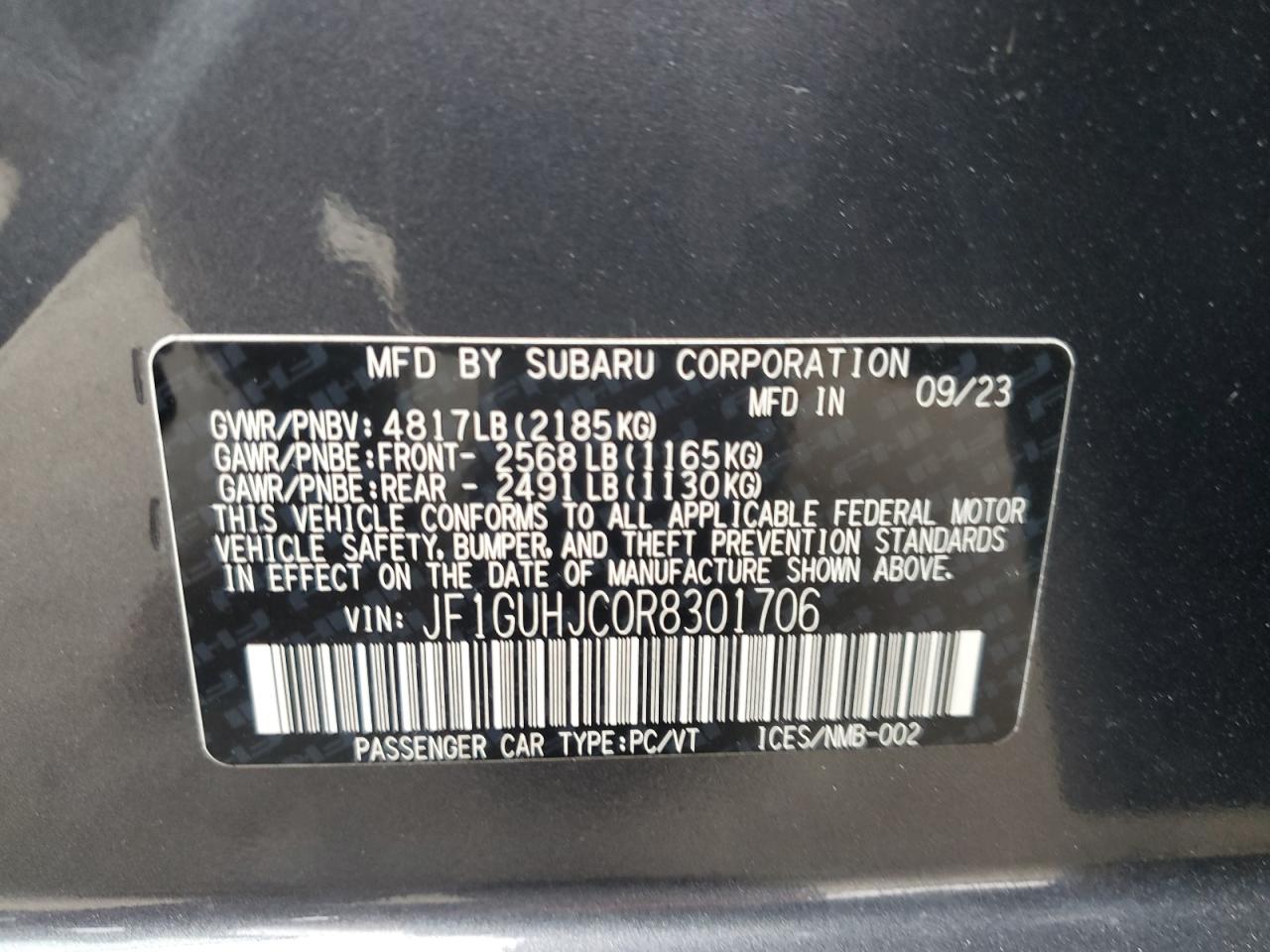 2024 Subaru Impreza Rs VIN: JF1GUHJC0R8301706 Lot: 65274645