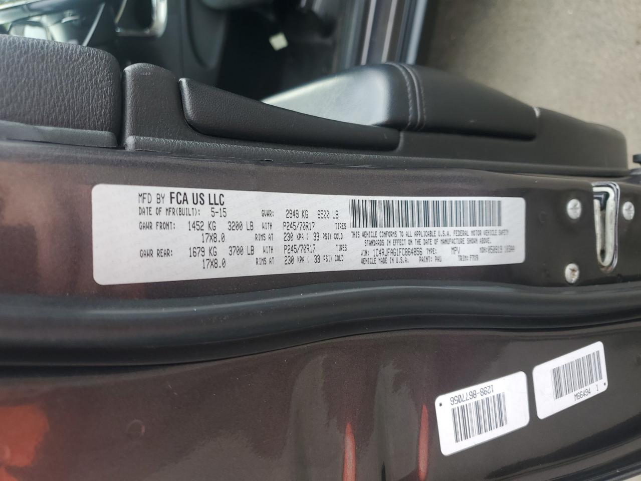 2015 Jeep Grand Cherokee Laredo VIN: 1C4RJFAG1FC864856 Lot: 65399675
