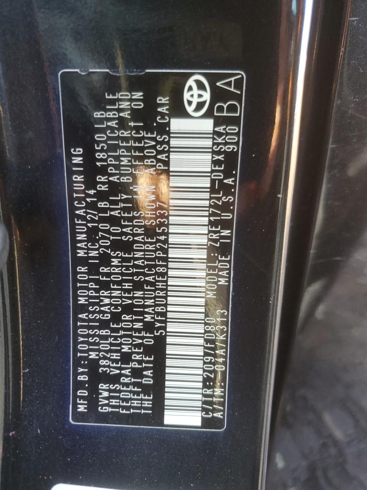 2015 Toyota Corolla L VIN: 5YFBURHE8FP245337 Lot: 66389955
