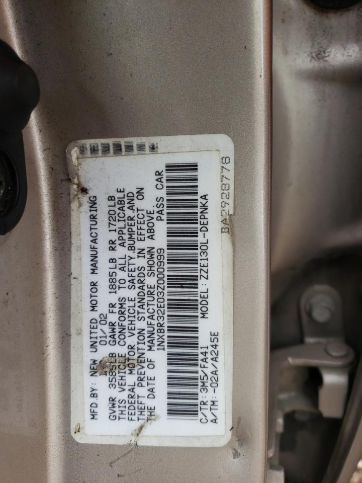 2003 Toyota Corolla Ce VIN: 1NXBR32E03Z000999 Lot: 64070925
