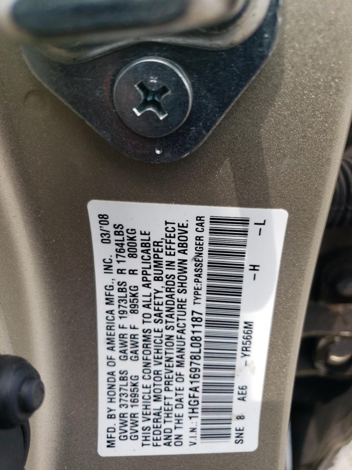 2008 Honda Civic Exl VIN: 1HGFA16978L081187 Lot: 64547715
