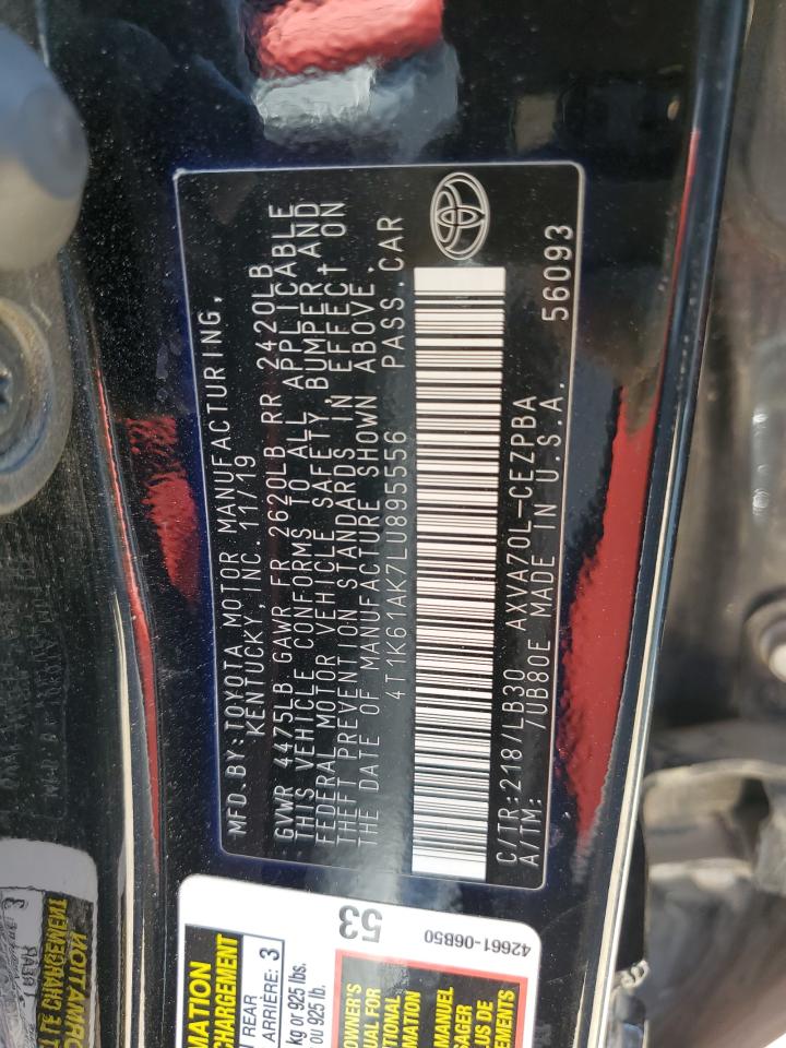 2020 Toyota Camry Xse VIN: 4T1K61AK7LU895556 Lot: 62346765