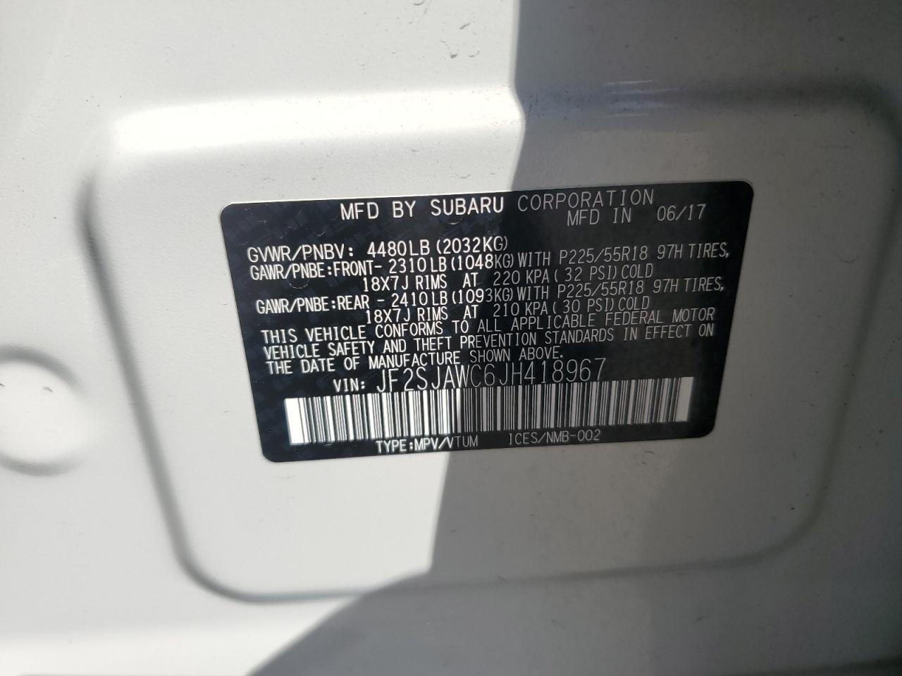 2018 Subaru Forester 2.5I Touring VIN: JF2SJAWC6JH418967 Lot: 64116925