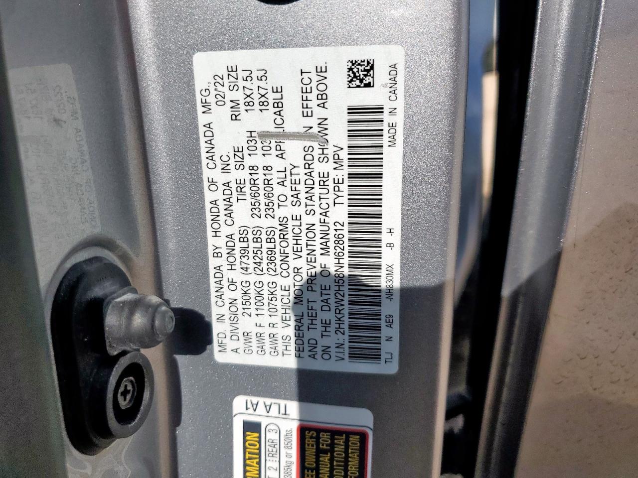 2022 Honda Cr-V Ex VIN: 2HKRW2H58NH628612 Lot: 63991545