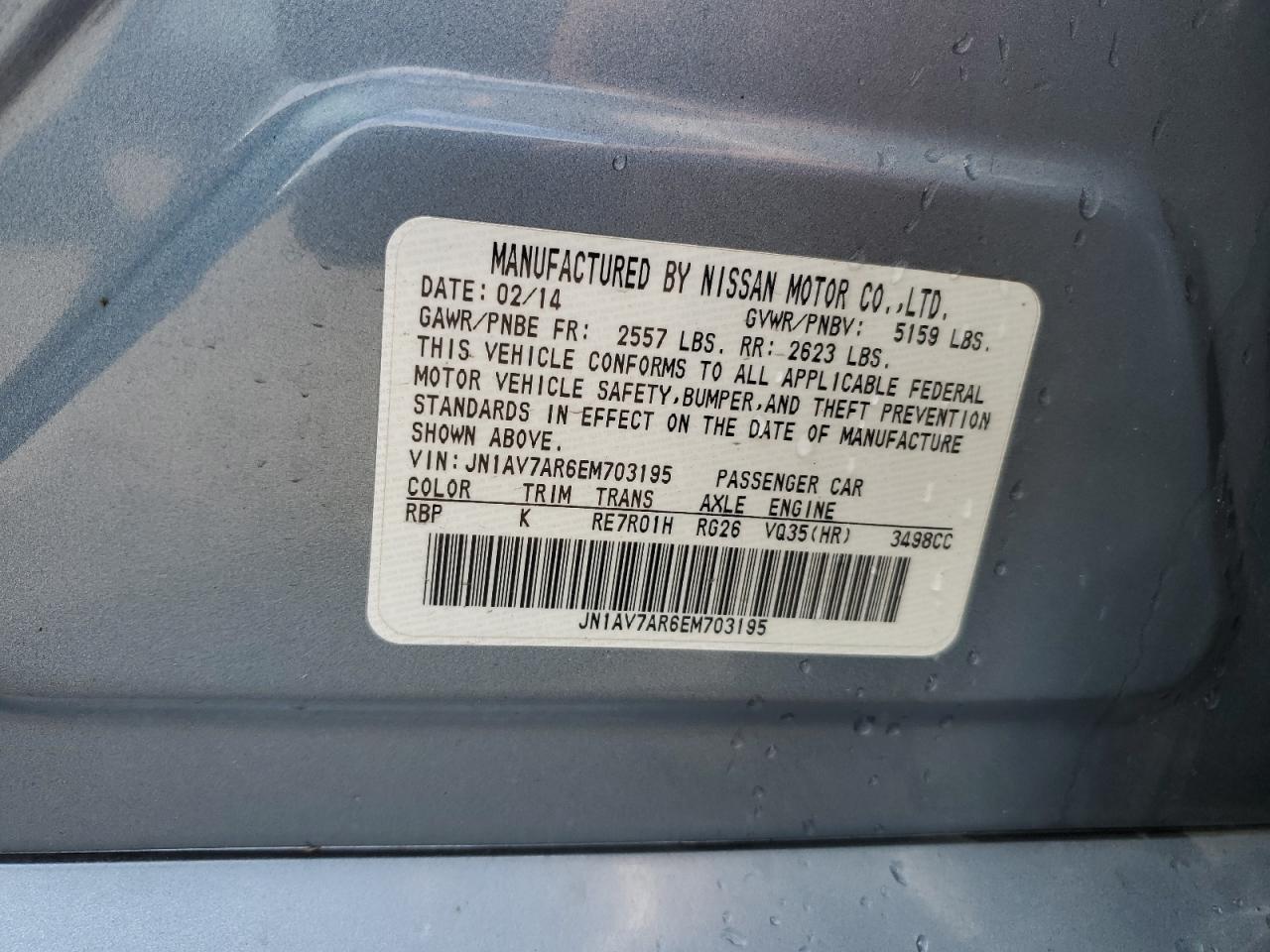 2014 Infiniti Q50 Hybrid Premium VIN: JN1AV7AR6EM703195 Lot: 63785645