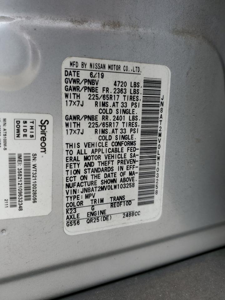 2020 Nissan Rogue S VIN: JN8AT2MV0LW103258 Lot: 65225175
