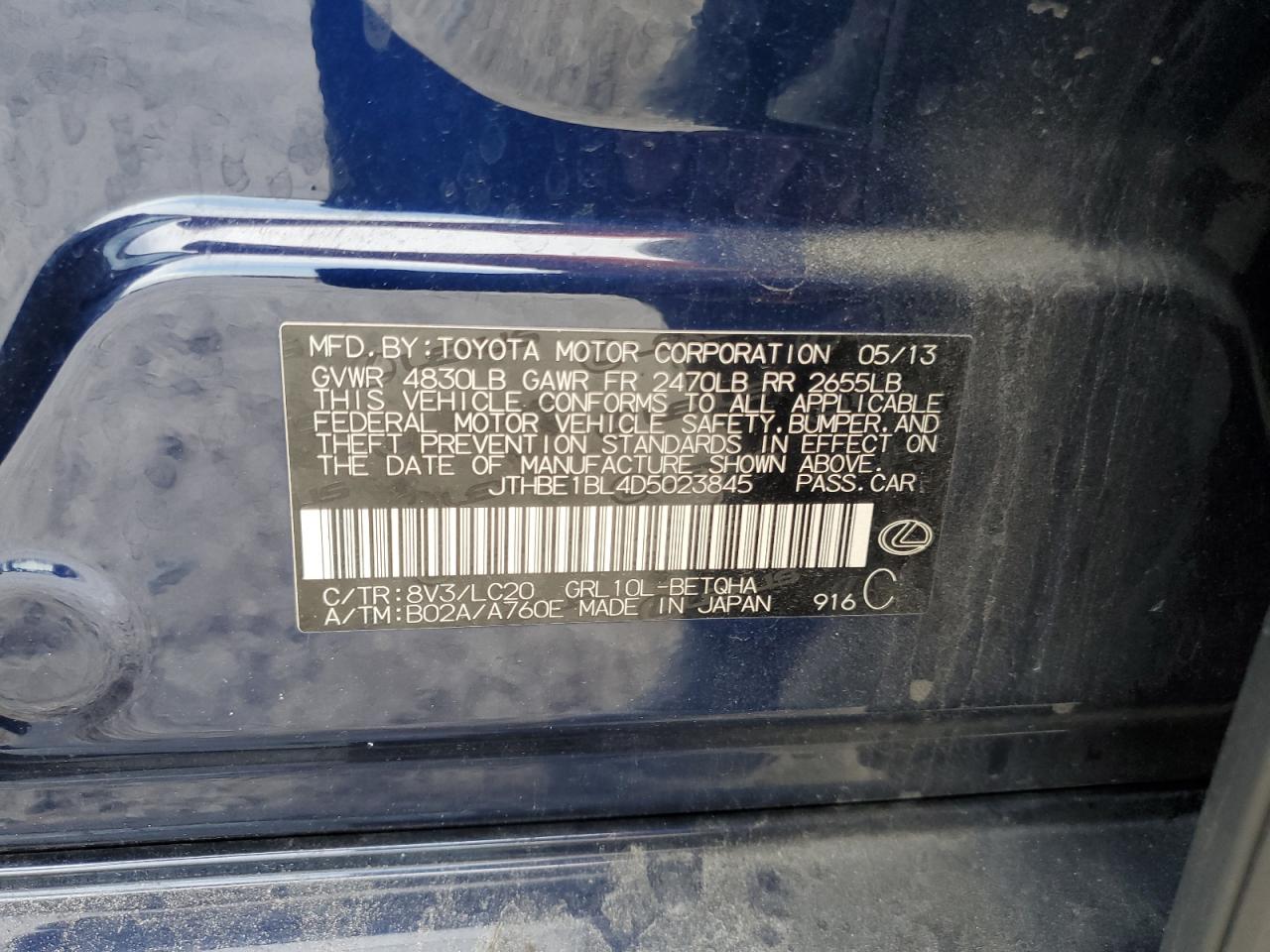 2013 Lexus Gs 350 VIN: JTHBE1BL4D5023845 Lot: 63805965