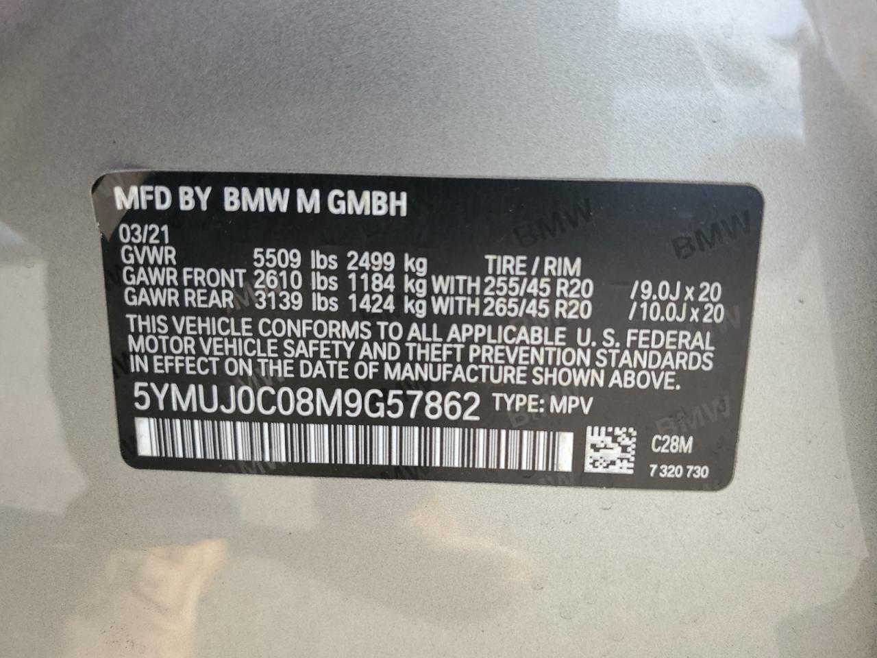 2021 BMW X4 M Competition VIN: 5YMUJ0C08M9G57862 Lot: 64658275
