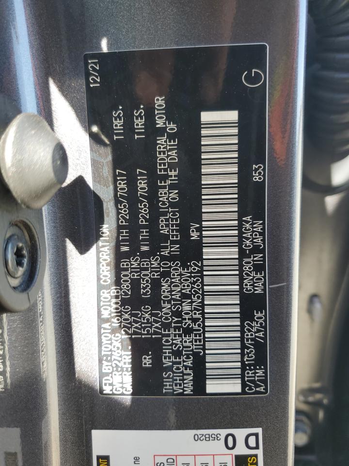 2022 Toyota 4Runner Sr5 VIN: JTEEU5JR7N5263192 Lot: 63942485