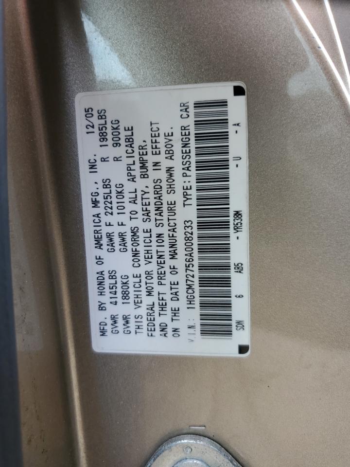 2006 Honda Accord Ex VIN: 1HGCM72756A008233 Lot: 66052145