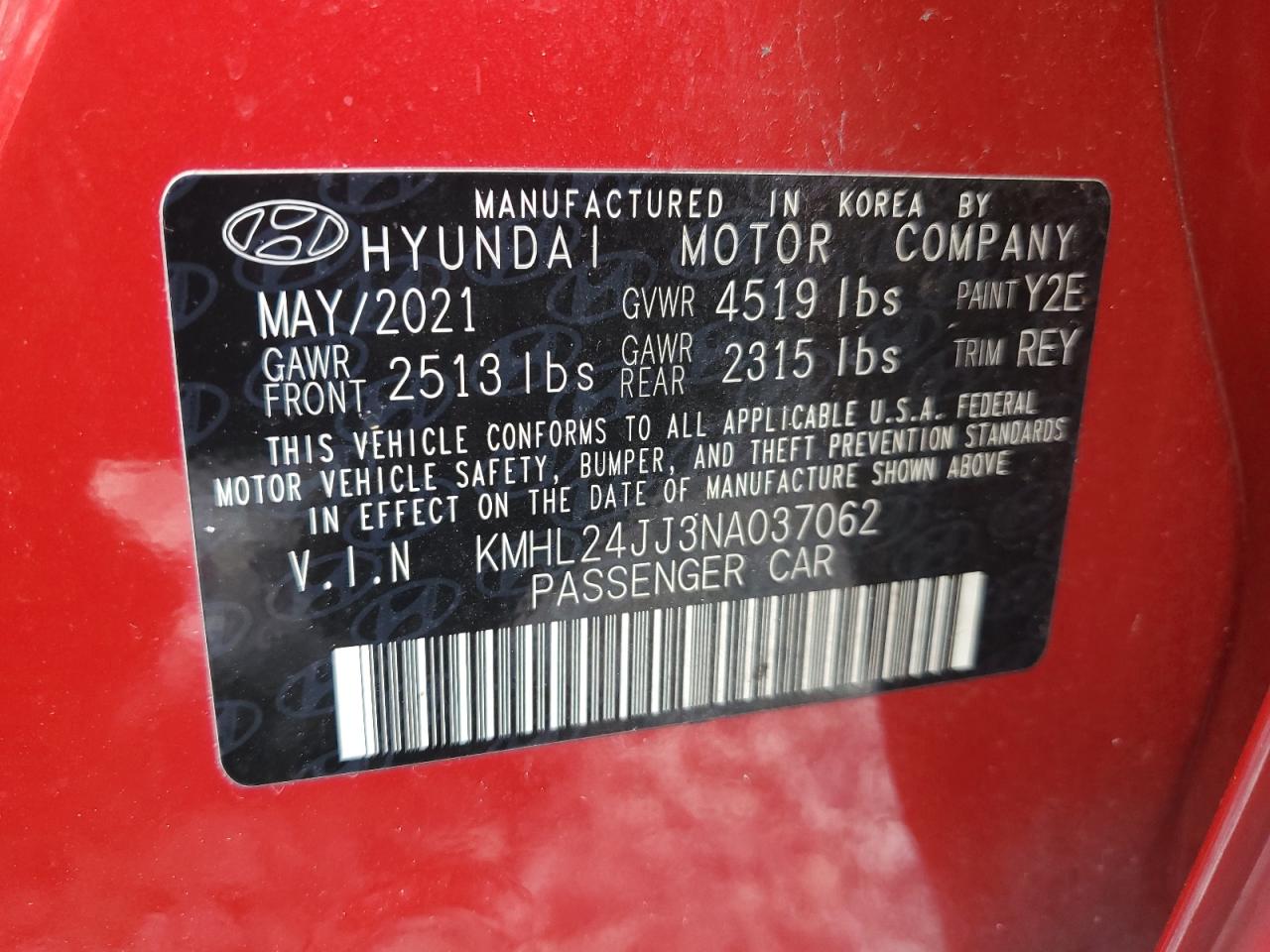 2022 Hyundai Sonata Hybrid VIN: KMHL24JJ3NA037062 Lot: 64048015