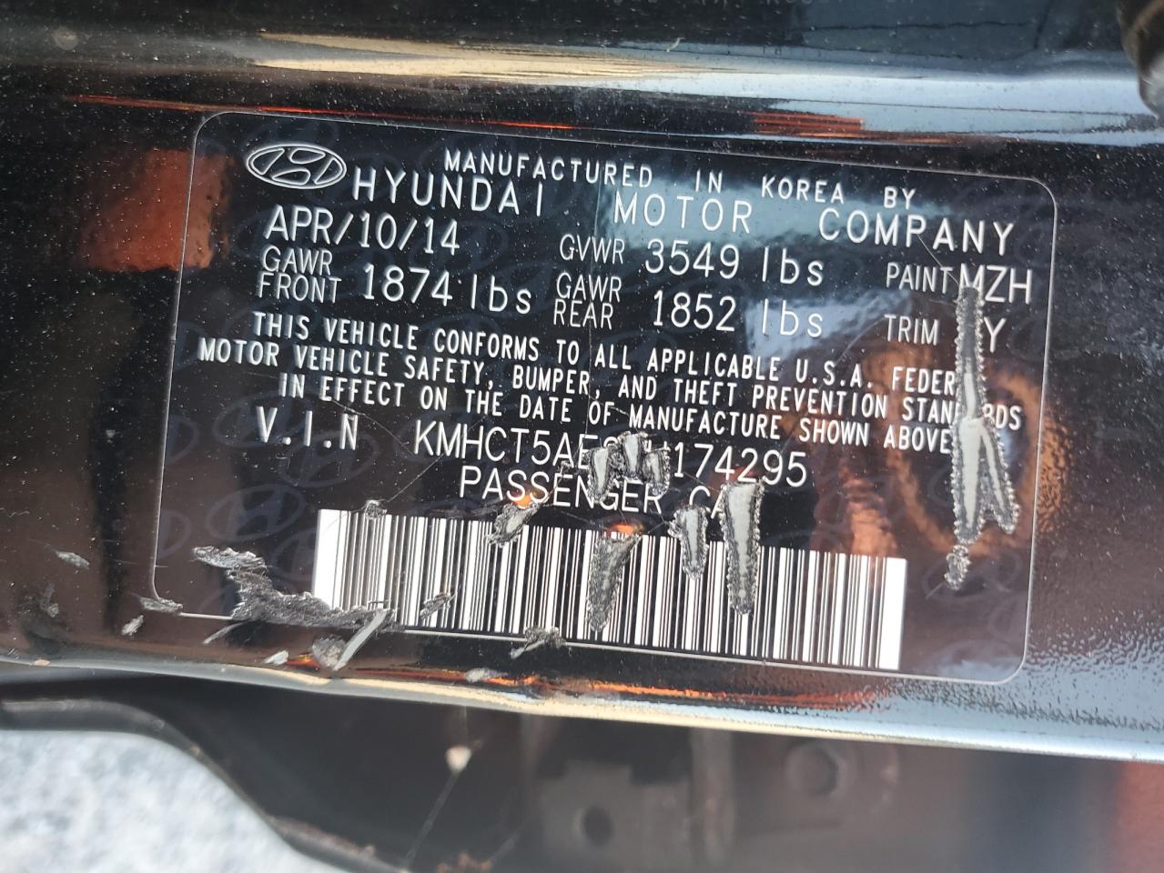 2014 Hyundai Accent Gls VIN: KMHCT5AEWEU174295 Lot: 63942545